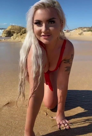 Lowri Rose-Williams (@barbiespice) #beach  #bikini  #red bikini  #cleavage  #wet  «Damn I think I prefer this one....»