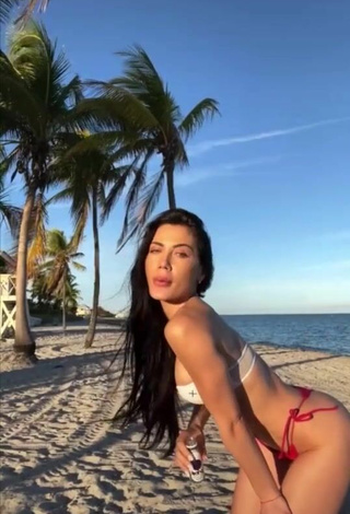 Georgina Mazzeo (@georginamazzeo) #beach  #bikini  #red bikini bottom  #white bikini top  #cleavage  «Beach mood with @bangenergy...»