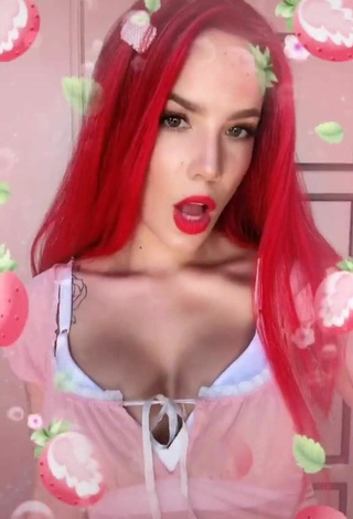 Ashley Frangipane (@halsey) #cleavage  #red lips  #dress  #pink dress  «Be Kind is out now...»