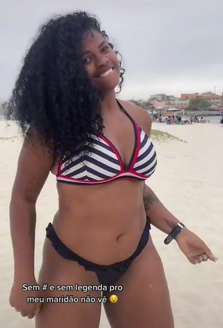 Michele Oliveira (@michele_rj) #beach  #booty shaking  #bouncing boobs  #bikini  #striped bikini top  #black bikini bottom 