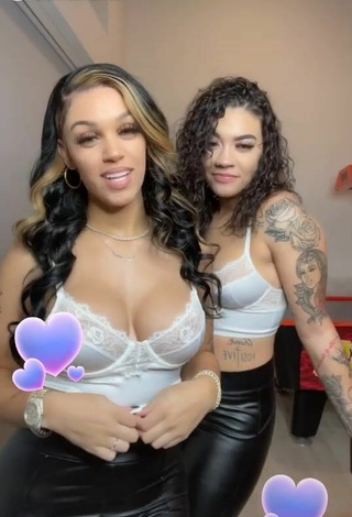 Biannca Prince (@bianncarraines) #cleavage  #tattooed body  #crop top  #white crop top  #pants  #leather pants  #black pants  «#fyp #foryou»