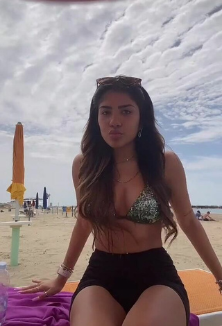 Cassandra Tejada (@cassandratejada) #beach  #belly button piercing  #bikini top  #sequin bikini top  #shorts  #black shorts 