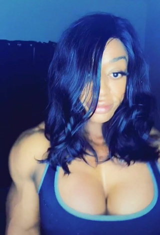 Monique Jones (@fitnique) #cleavage  #crop top  #blue crop top  #tattooed body  #big boobs  «When they coming just to be...»