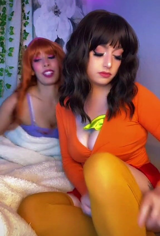 Hauntedhostess (@hauntedhostess) #cleavage  #bouncing boobs  #yellow stockings  #cosplay  «When Velma and Daphne finally...»