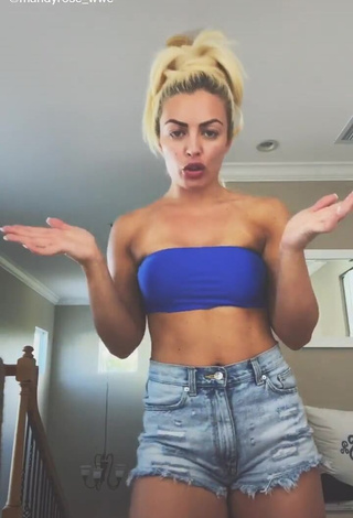 Mandy Rose (@mandyrose_wwe) #cleavage  #tube top  #blue tube top  #shorts  #booty dancing  «Mom thought this one was going...»