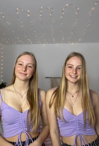 Finja & Svea (@finjaandsvea) #cleavage  #crop top  #purple crop top  «Sibling edition ‍♀️ #twins#fyp»