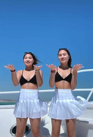 Tomiris & Nargiz Kanatova (@kagiristwins) #boat  #skirt  #white skirt  #bikini top  #black bikini top  «Залипашка»