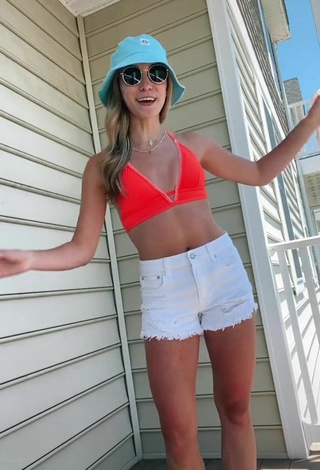 Katie Feeney (@katiefeeneyy) #bikini top  #electric orange bikini top  #shorts  #white shorts  «another sweek OOTD  should I...»