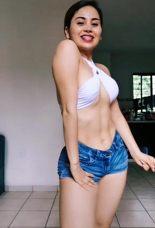 Selena Corzo (@selenacorzo5) #crop top  #white crop top  #shorts  #jeans shorts  #booty shaking 
