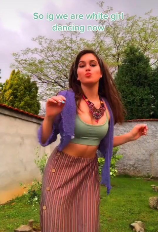 Nikolina Radusinovic (@nikolinaa.ly) #cleavage  #crop top  #green crop top  #skirt  #striped skirt  «It’s a vibe #fypシ #letit #bees...»