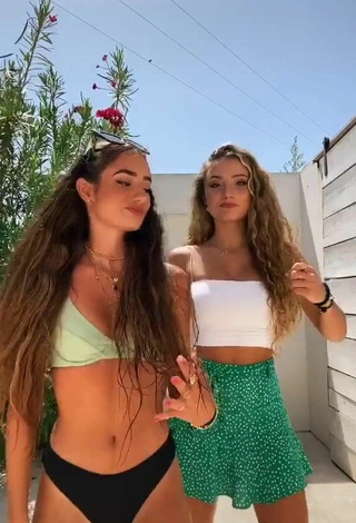 Lola Moreno Marco (@lolaloliitaaa) #bikini  #black bikini bottom  #light green bikini top  #crop top  #white crop top  #skirt  #green skirt  «Las sisters  @sofiamoreno_»