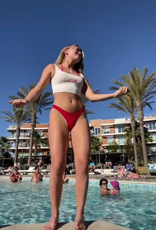Katie Sigmond (@katiessigmond) #swimming pool  #crop top  #white crop top  #bikini bottom  #red bikini bottom  «i was being judged during this»