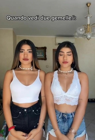 Melissa & Cassandra Tejada (@kessyemely) #crop top  #shorts  #cleavage  «tag your twin friend  ‍♀️ #twins...»