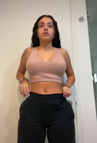 Malu Trevejo (@malutrevejo) #crop top  #beige crop top  #cleavage  #belly button piercing  #booty shaking  «#ColorCustomizer»