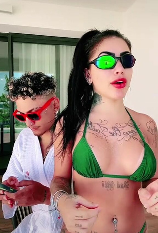 Mirella Fernandez (@mcmirellaoficial) #bikini  #green bikini  #tattooed body  #belly button piercing  «‍♀️  @dynho_alves»