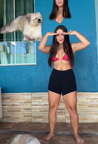 Aline Borges (@aliiineborges) #bikini top  #red bikini top  #shorts  #black shorts 